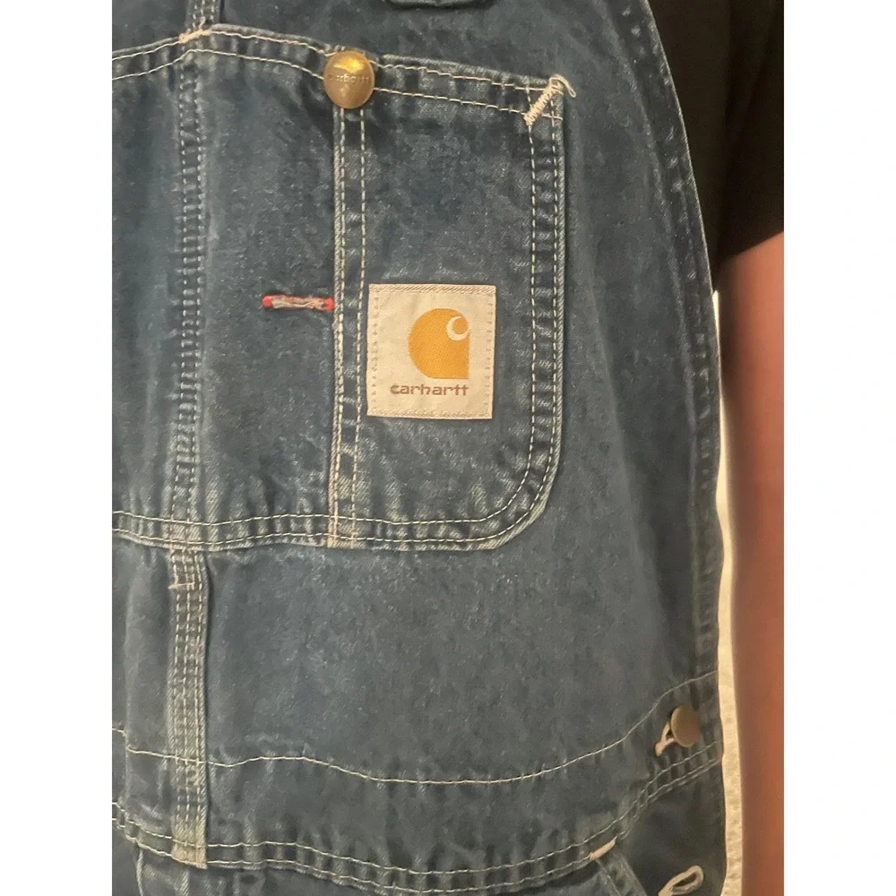 Carhartt Mens Denim Bib Overalls Dark Wash Carpenter Workwear Dungarees VTG 2006